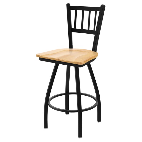 36" Swivel Bar Stool, Black Wrinkle, Nat Maple Seat